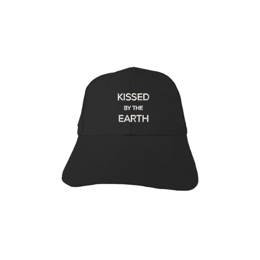 Black cap with 'Kissed by the Earth' text 
